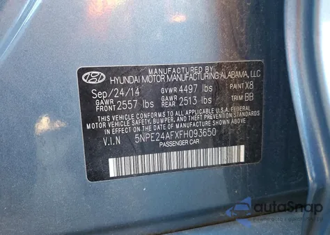 2015 Hyundai Sonata Se z USA, uszkodzony, nr VIN 5NPE24AFXFH093650